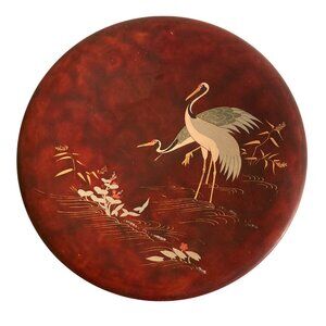 Vintage Occupied Japan Maruni Metal Lacquerware Crane Tray Charger Plate
